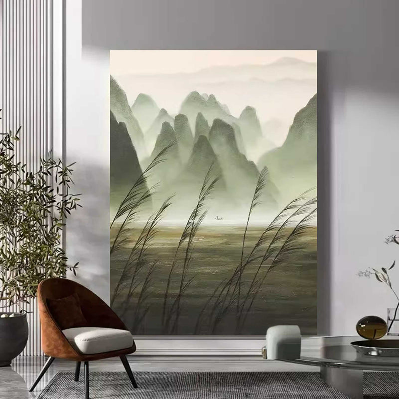 Green Landscape Oil Painting Green Landscape Wall Art Wabi-Sabi Art Decor Landscape Texture Art