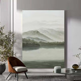 Gray and Green Landscape Oil Painting Gray and Green Landscape Wall Art Wabi-Sabi Interior Design