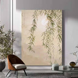 Green Willow On Canvas Wabi-Sabi Art Green Willow Oil Painting Willow Landscape Wall Art