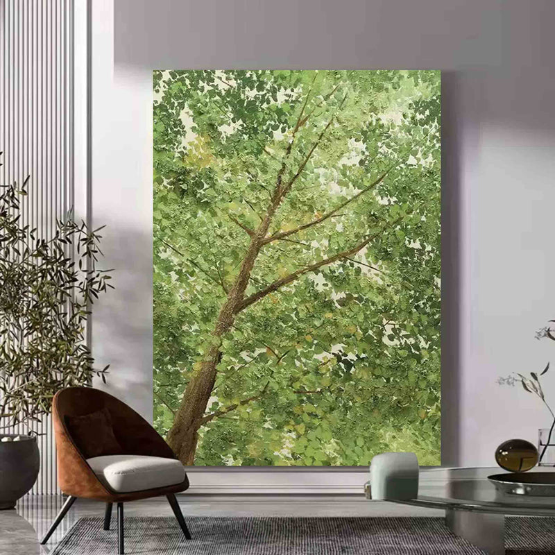 Big Green Textured Tree Painting Green Tree Textured Canvas Wall Art 3D Green Tree Acrylic Painting