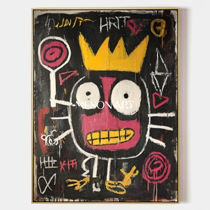 Modern Abstract Black Neo Expressionist Crown Original Oil Painting