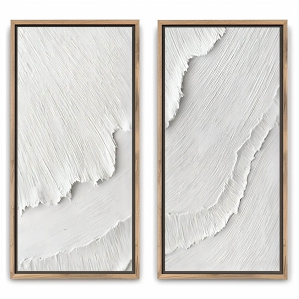 Large White Wave Texture Painting Set of 2 White Wave Abstract Minimalist Canvas Wall Art for Sale