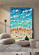 Summer Seaside Holiday Oil Painting On Sale Blue Ocean Waves Beach Wall Art 3D  plaster art