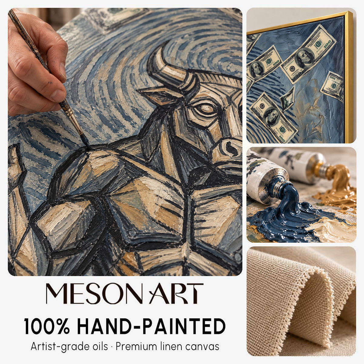 Black And Gold Surrealism Money Art Square Original Artist Hand Painted Contemporary Wall Decor For Living Room By Mesonart