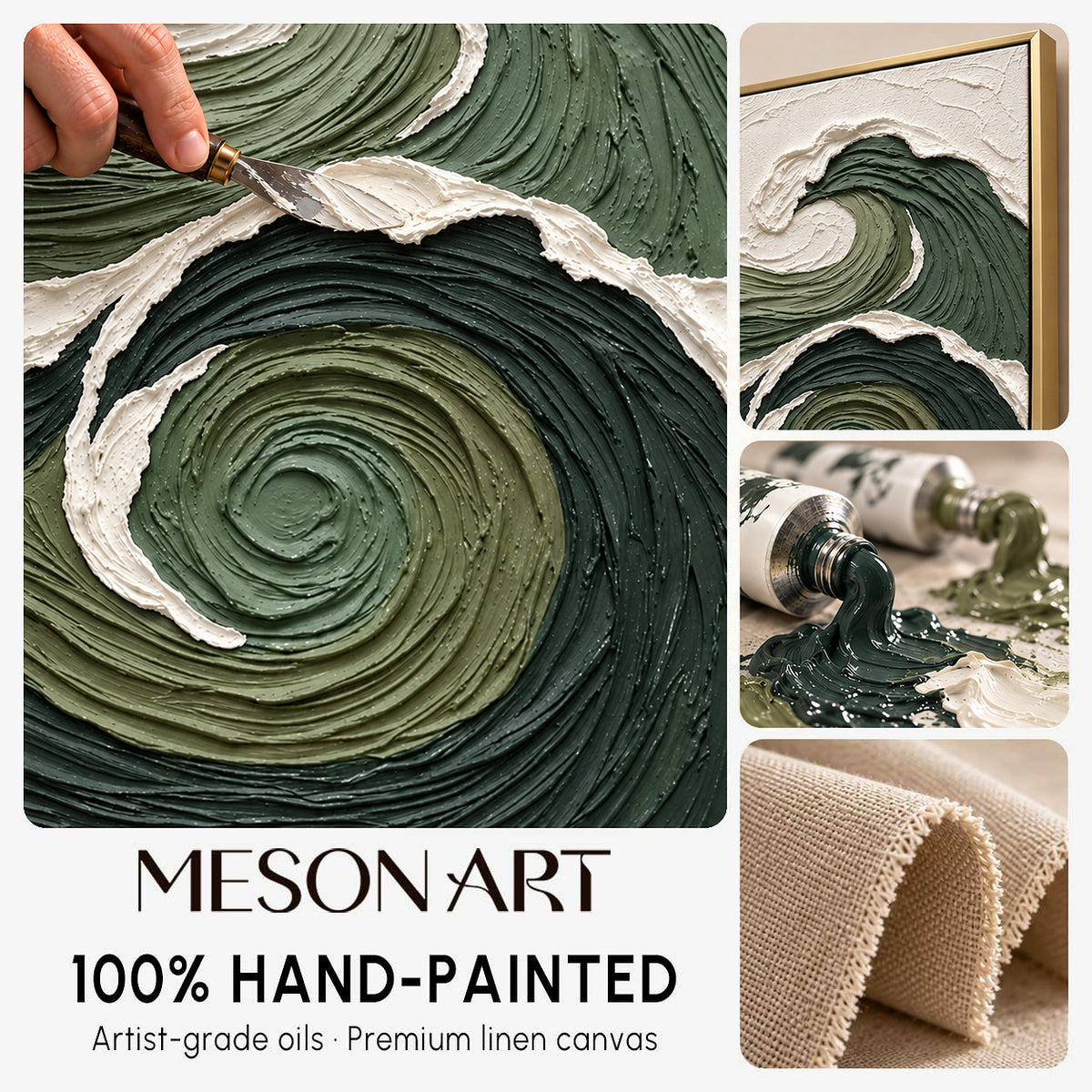 Dark Green Wave Art Horizontal Forest Green Abstract Wave Swirling Ocean Abstract Painting
