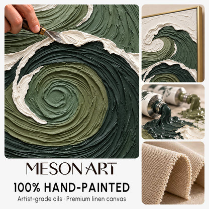 Dark Green Wave Art Horizontal Forest Green Abstract Wave Swirling Ocean Abstract Painting
