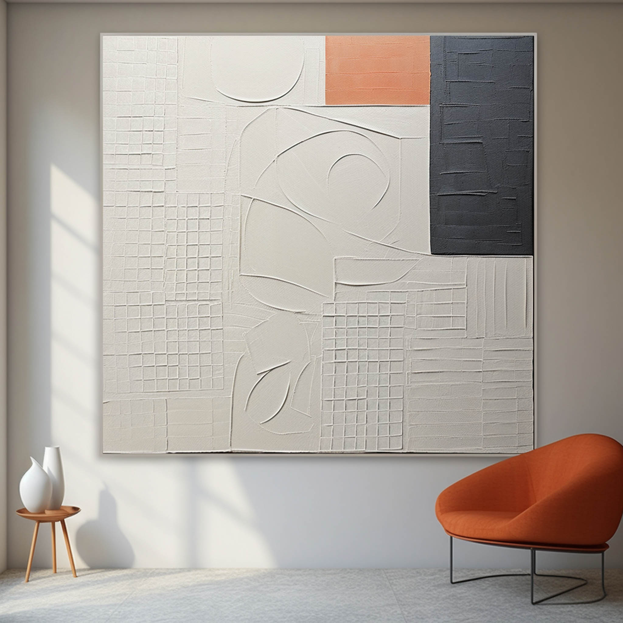 Large White Plaster Abstract Canvas Art White 3D Texture Wall Painting White Minimalist Wall Art