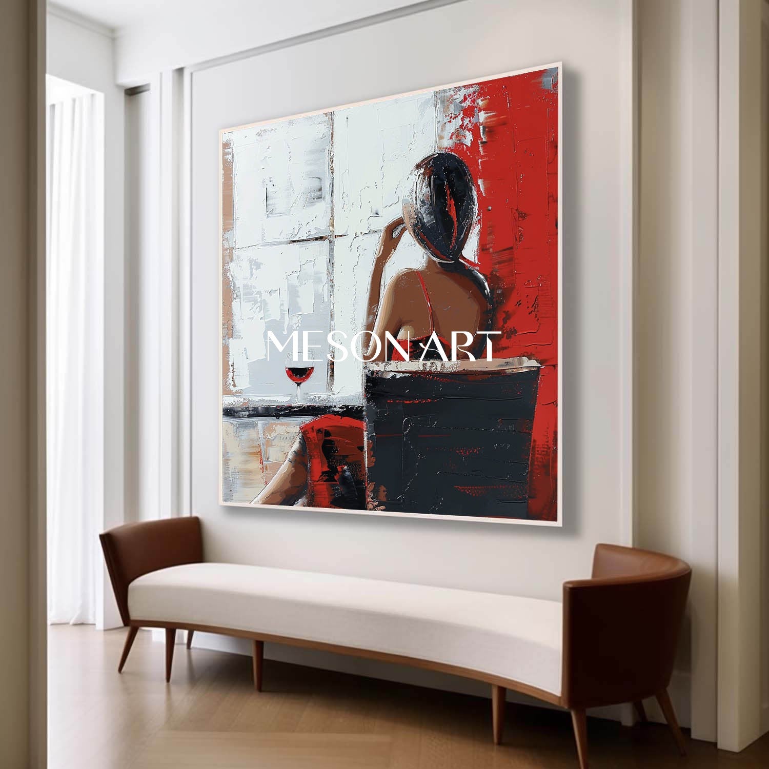 Beautiful woman drinking red wine painting Red wine decorative wall art Wine cabinet wall painting for sale