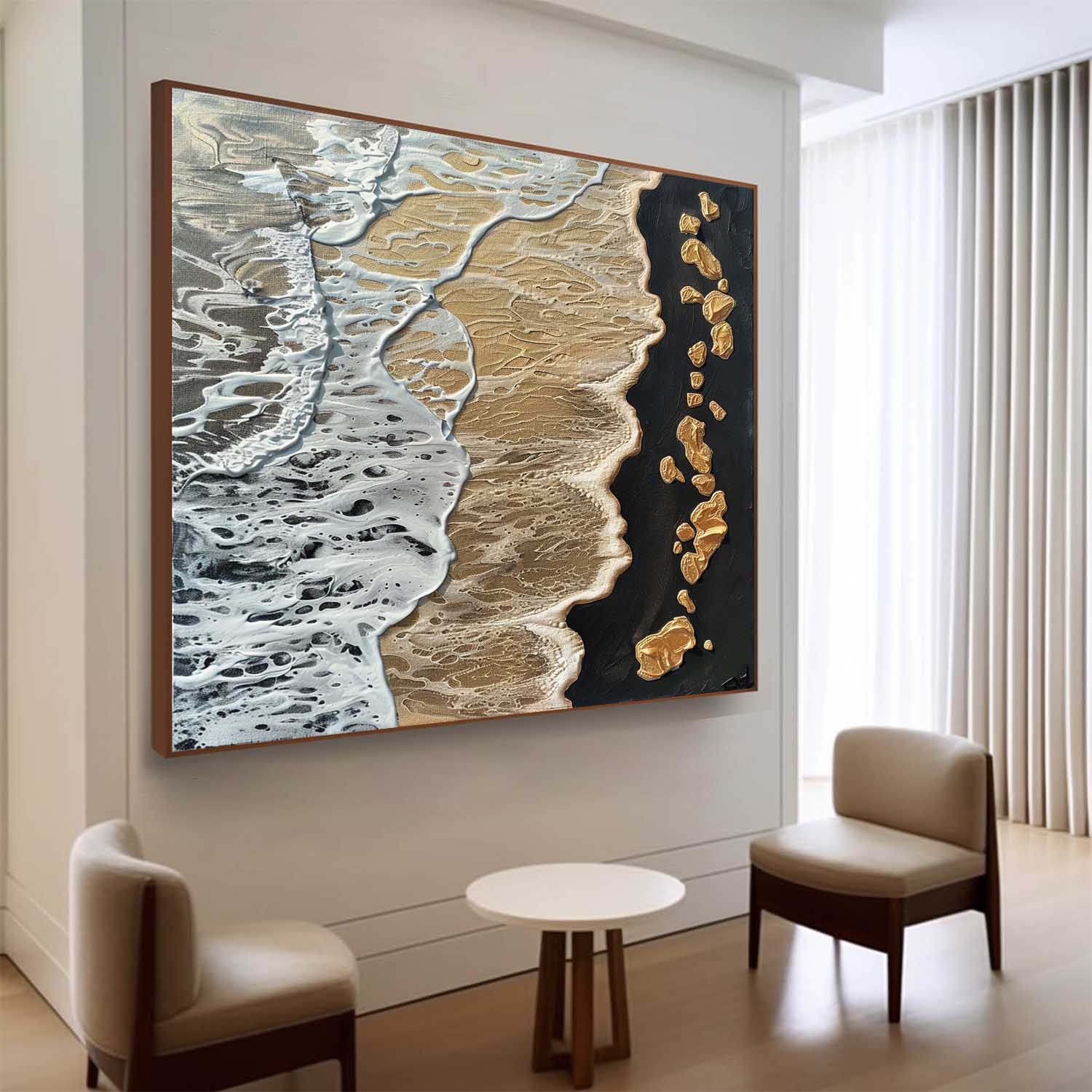 Black and Gold Ocean Waves Beach Wall Art for Sale Gold and Black Ocean Texture Painting Gold Ocean Art