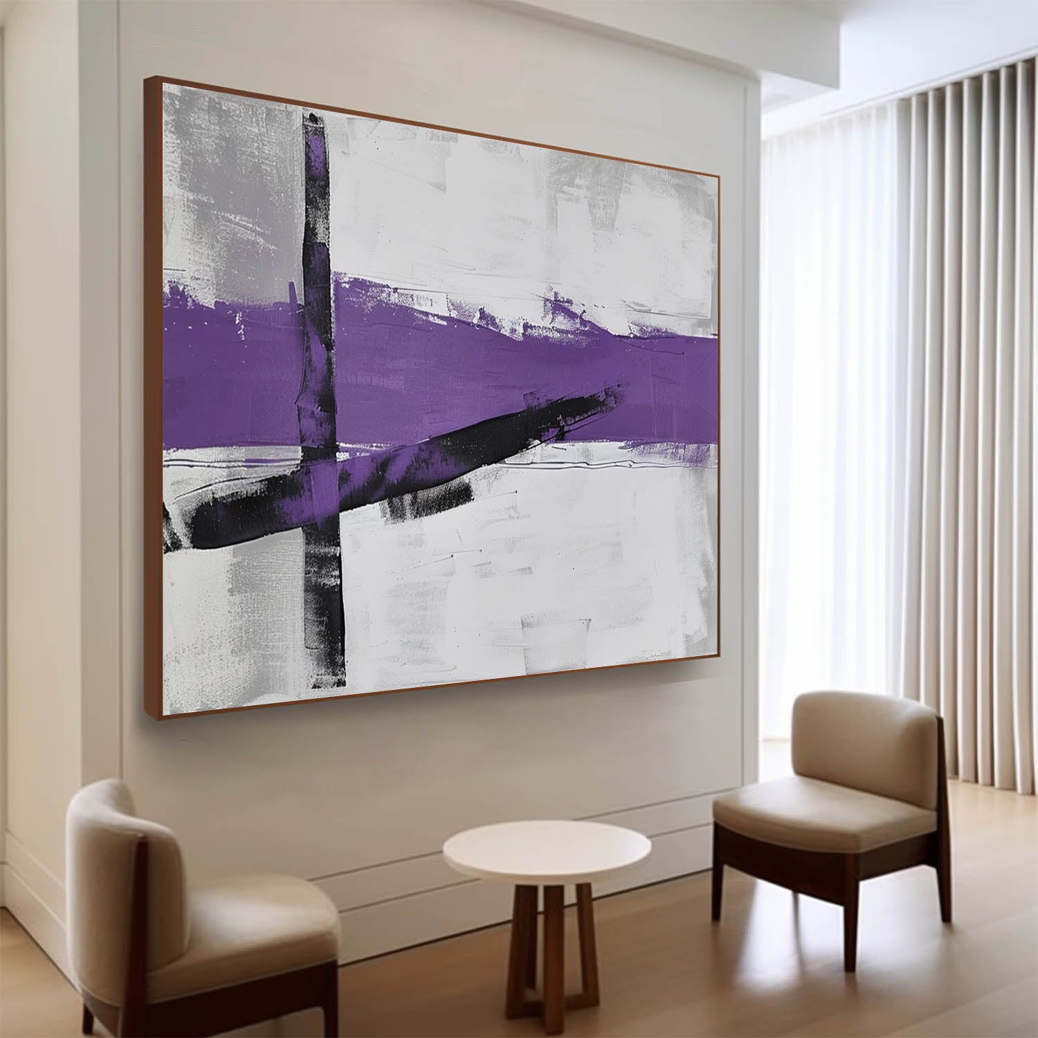 Large Purple and Grey Minimalist Abstract Texture Painting Purple and Grey Minimalist Canvas Wall Art for Sale