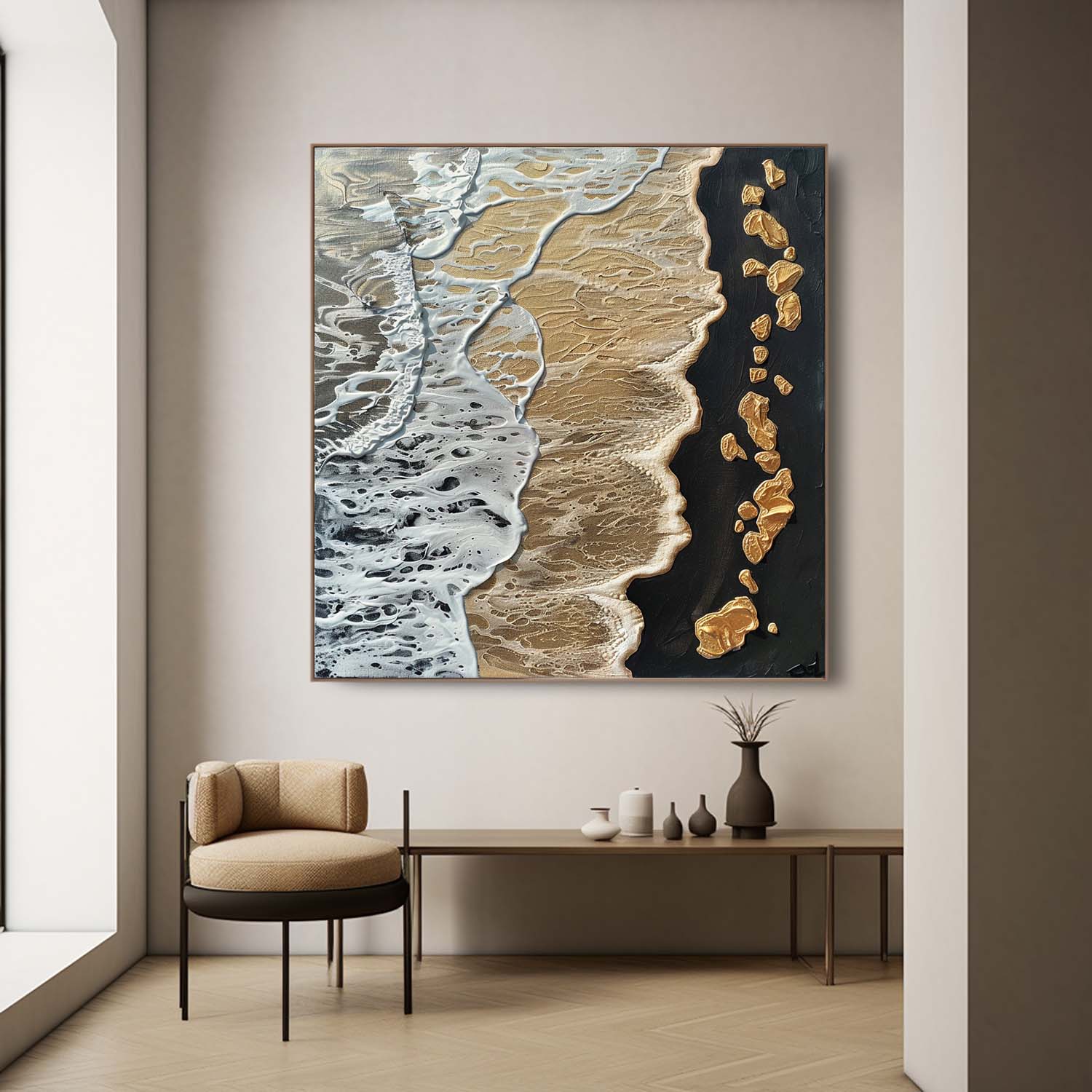 Black and Gold Ocean Waves Beach Wall Art for Sale Gold and Black Ocean Texture Painting Gold Ocean Art