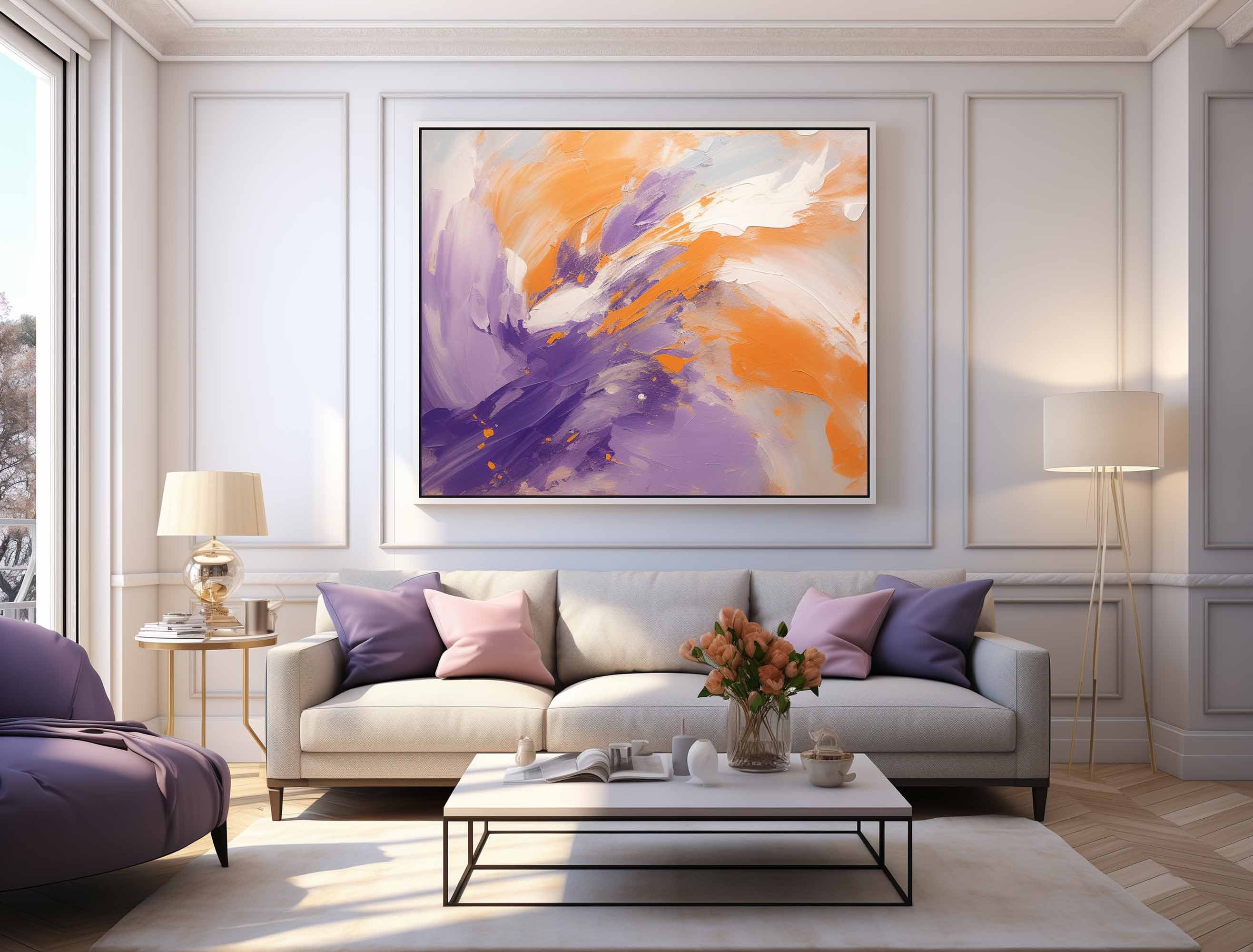 Large Orange and Purple Abstract Art Purple Textured Painting Orange and Purple Canvas Wall Art