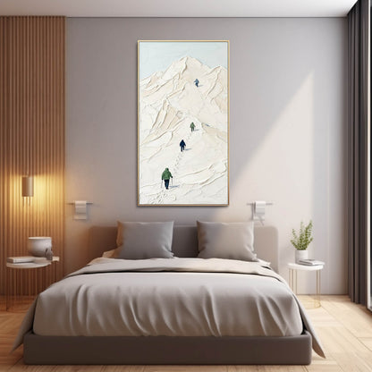3D Textured Plaster Snow Mountain Climber Painting for Organic Modern Wall Art