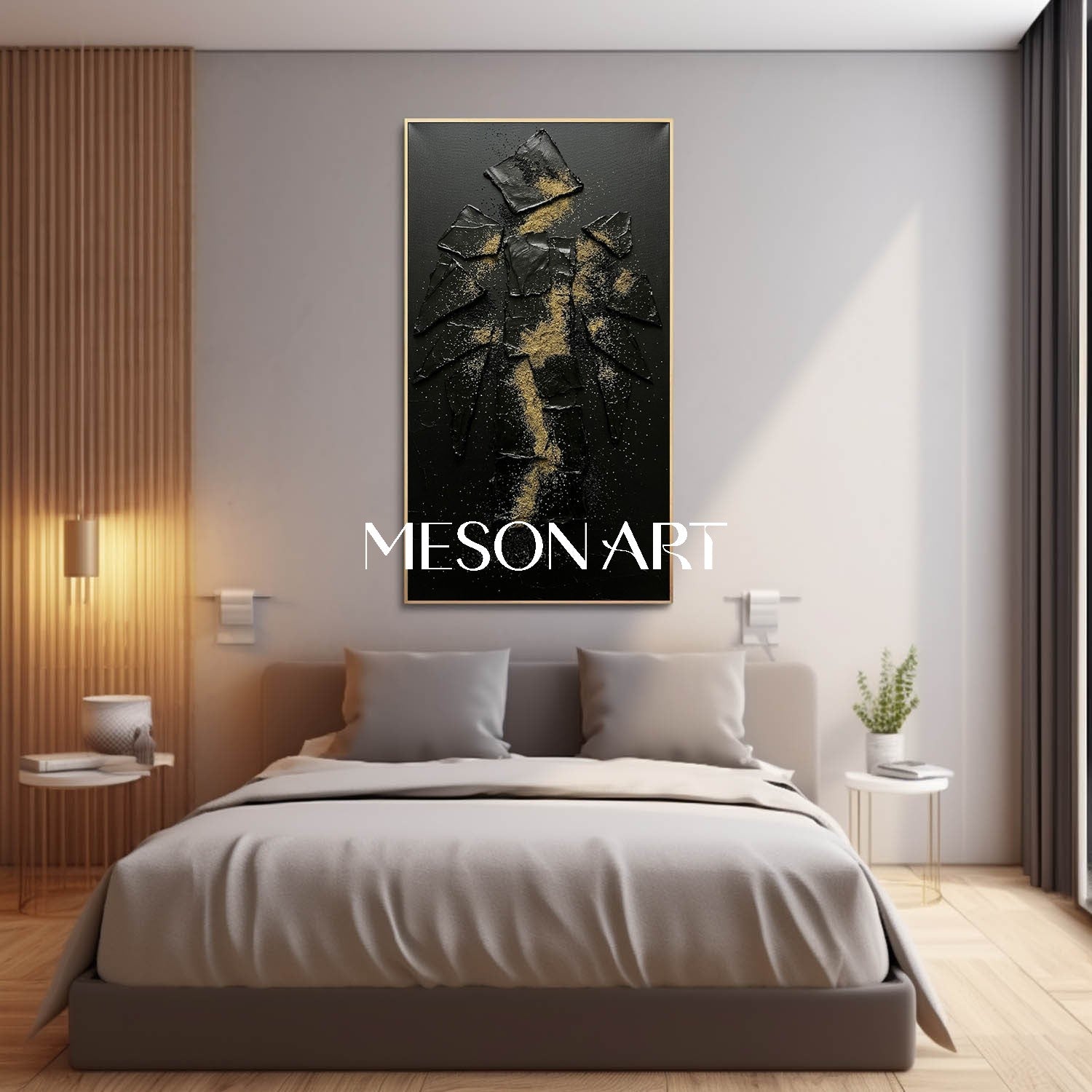 Modern Luxury Hallway Decor Minimalist Gold Foil Artwork Custom Textured Oil Canvas