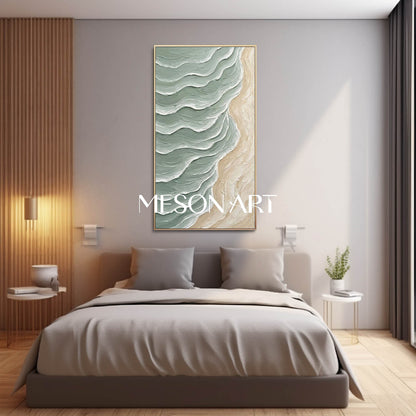 Large Green Wave And Beach Canvas Wall painting Minimalist Sea Wall Art Decoration