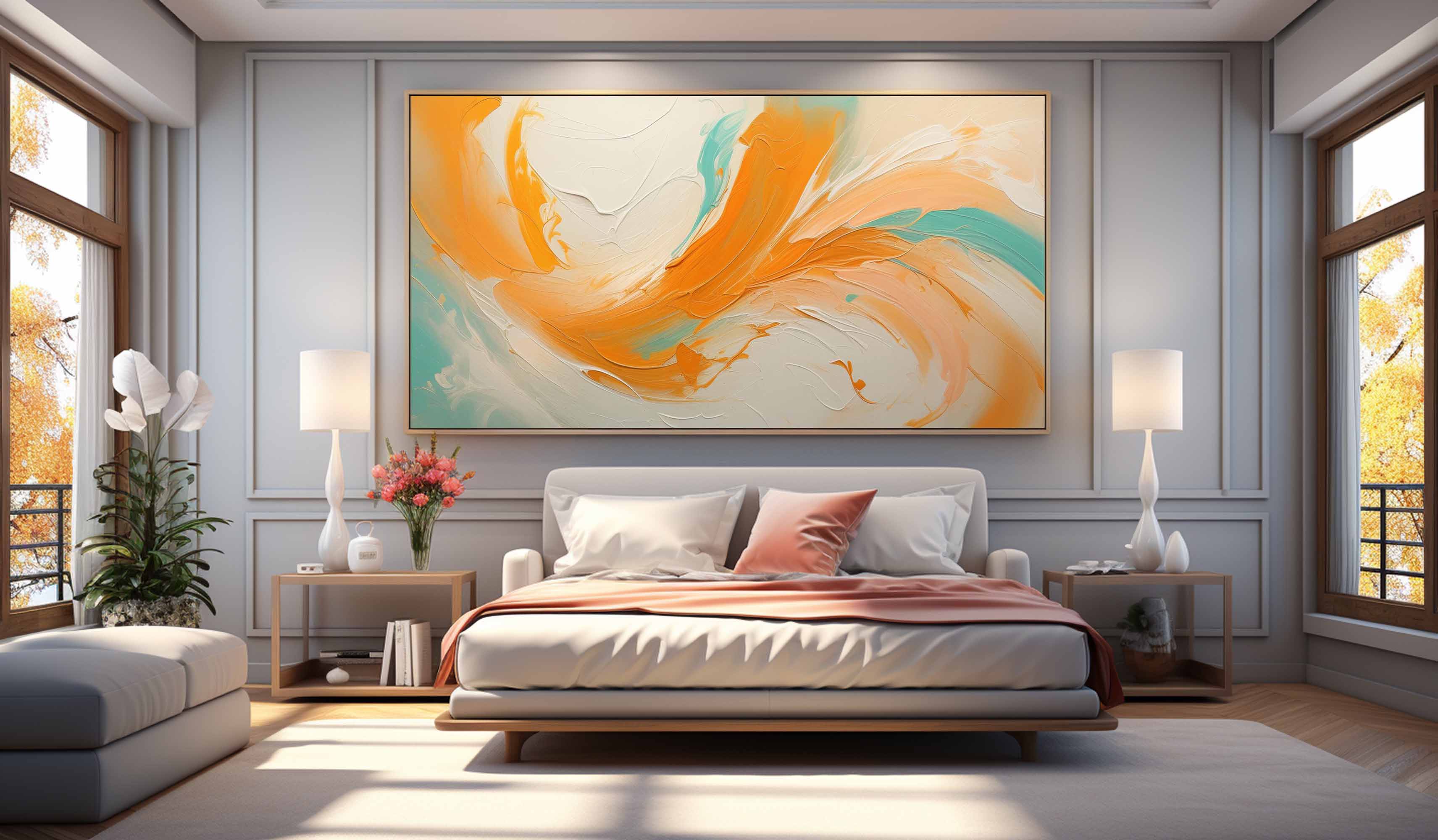 Large Orange and Beige Textured Wall Painting Hermès Orange Abstract Art Orange Textured Wall Art