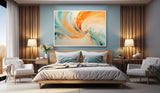 Large Orange and Blue Texture Wall Painting Orange and Blue Minimalist Wall Art Orange Abstract Art