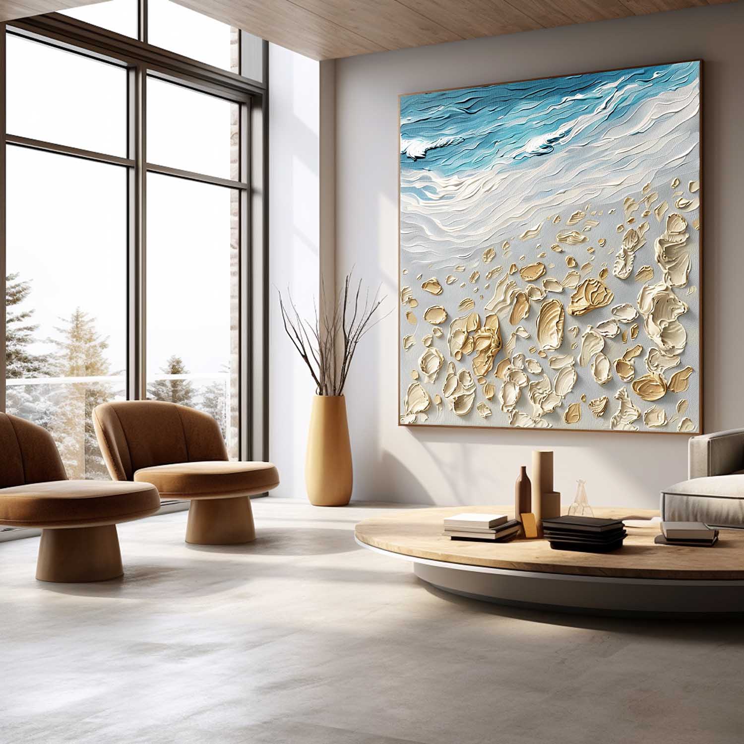 3D Coast Shell Beach Texture Painting Coast Shell Beach Texture Canvas Wall Art Decoration Hanging Painting