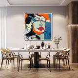 Large Abstract Woman Face Art Beautiful Woman Face Oil Painting Funny Woman Face Pop Canvas Wall Art