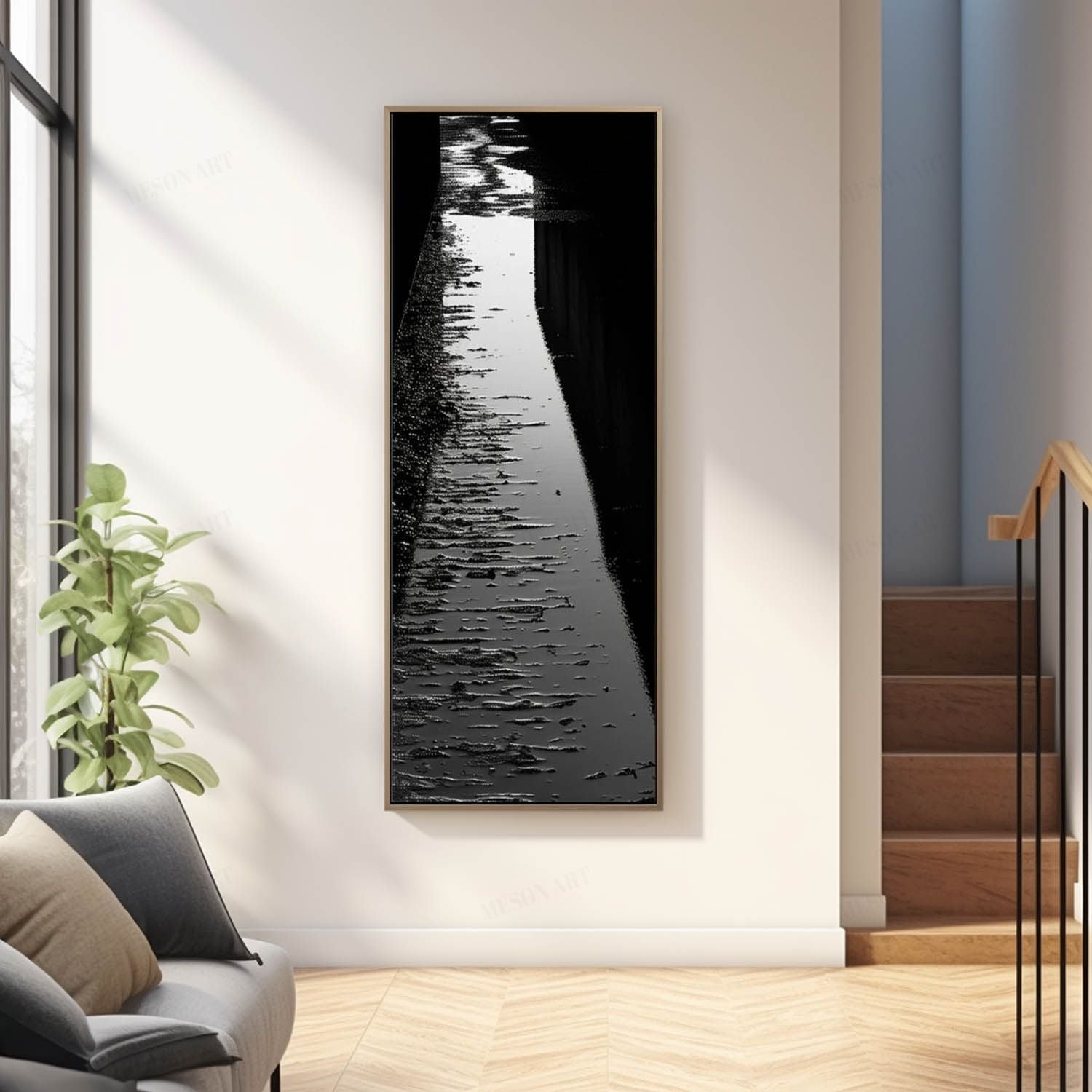 Large Black Abstract Art for Sale on Canvas 50”*100” Framed Wall Art Black Abstract Textured Painting