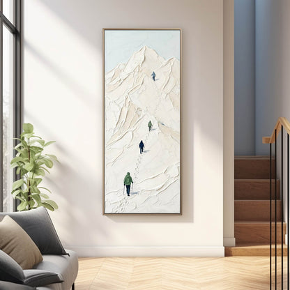 3D Textured Plaster Snow Mountain Climber Painting for Organic Modern Wall Art