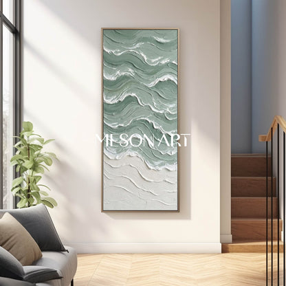 Large Green Wave And Beach Abstract Canvas Wall painting Minimalist Sea Wall Art Decor