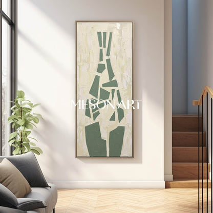 Tall Vertical Fragmented Vase Art Sage Green Geometric Still Life Custom Size Boho Minimalist Art