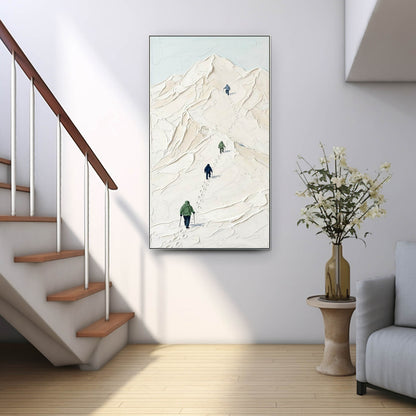 3D Textured Plaster Snow Mountain Climber Painting for Organic Modern Wall Art
