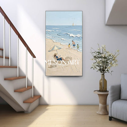 3D Textured Beach Painting Minimalist Coastal Art Hand-painted Texture Art Bohemian Beach Wall Art