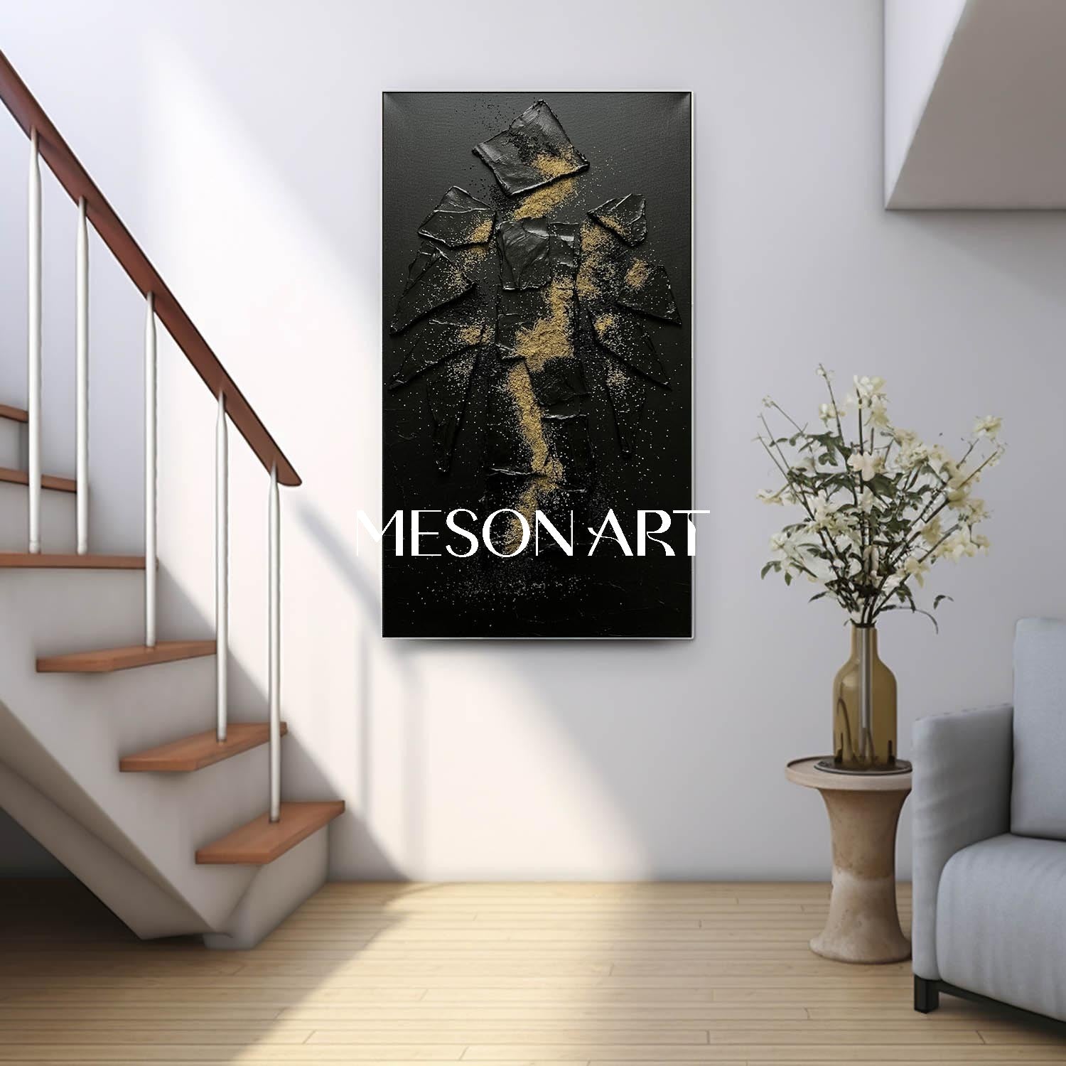 Modern Luxury Hallway Decor Minimalist Gold Foil Artwork Custom Textured Oil Canvas