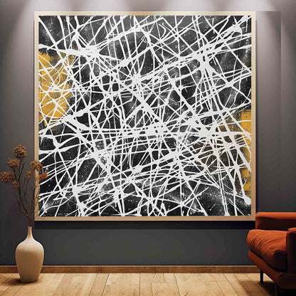 Contemporary Black and White Abstract Wall Painting Black and White Abstract Lines Canvas Art