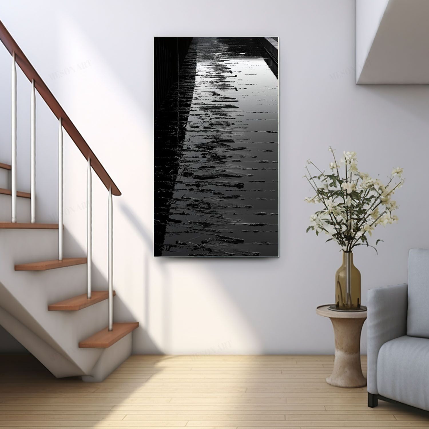 Large Black Abstract Art for Sale 40"*80" Framed Wall Art Black Abstract Texture Painting on Canvas