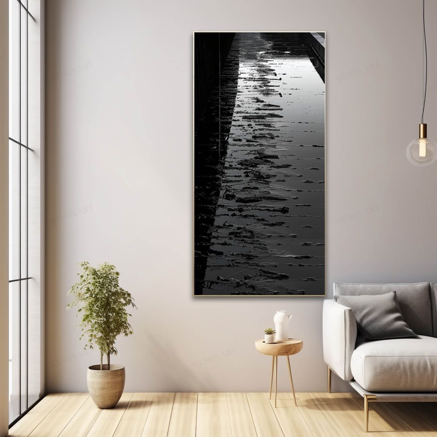 Large Black Abstract Art for Sale 40"*80" Framed Wall Art Black Abstract Texture Painting on Canvas