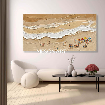 Large Sandy Beach Impasto Painting Minimalist Canvas Textured Wall Art