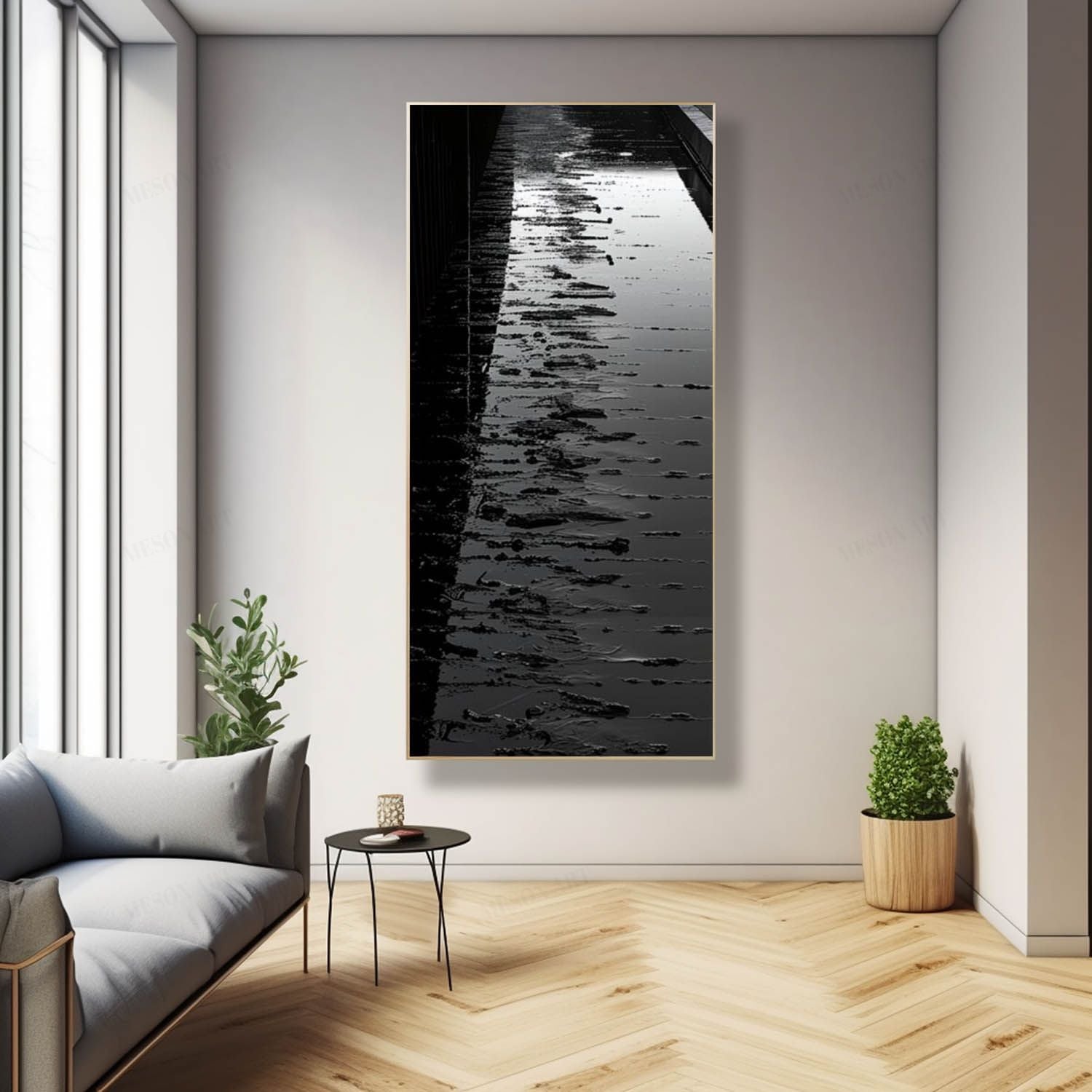 Large Black Abstract Art for Sale 40"*80" Framed Wall Art Black Abstract Texture Painting on Canvas