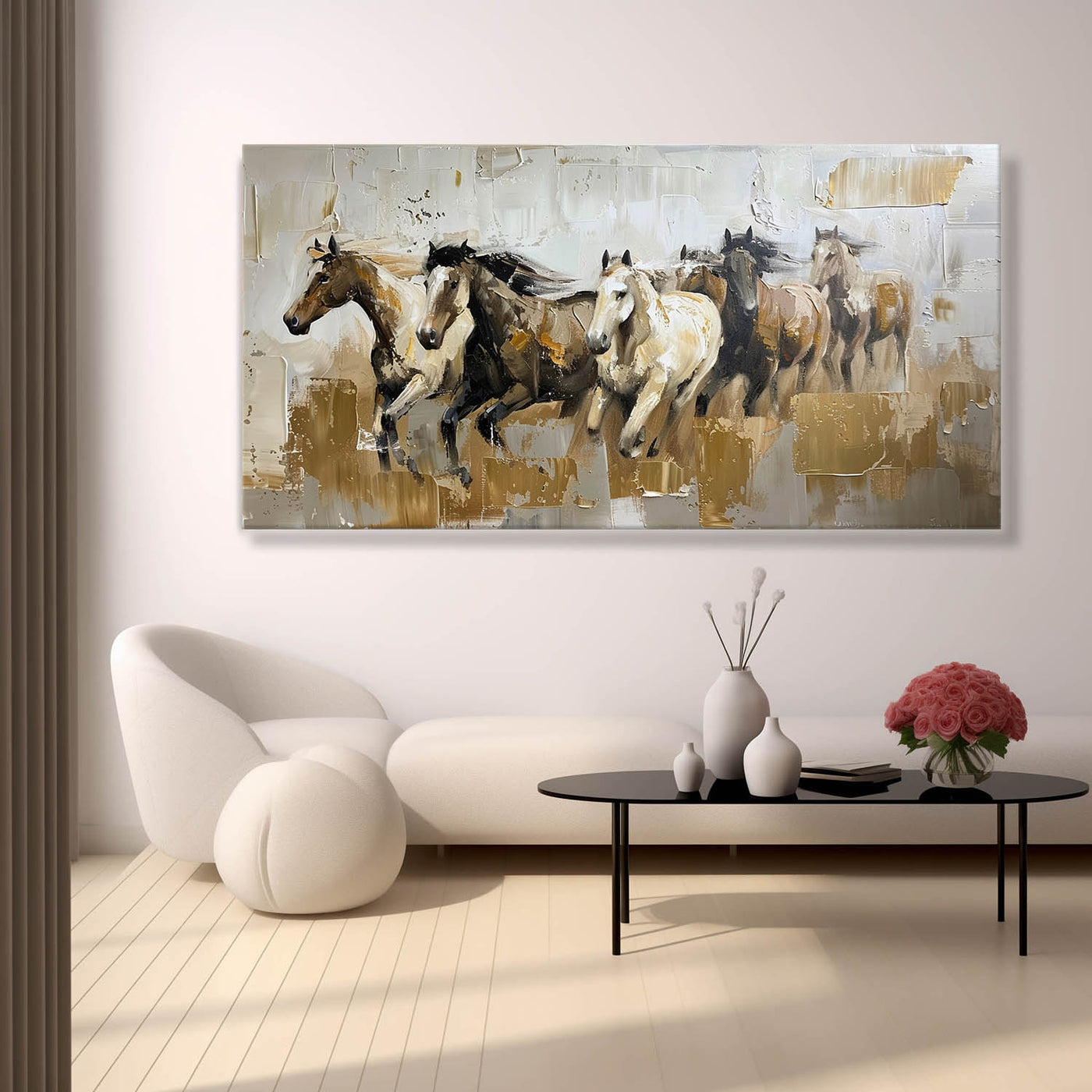 Large Horses Running on the Grassland Living Room Wall Decor Art Horses ...