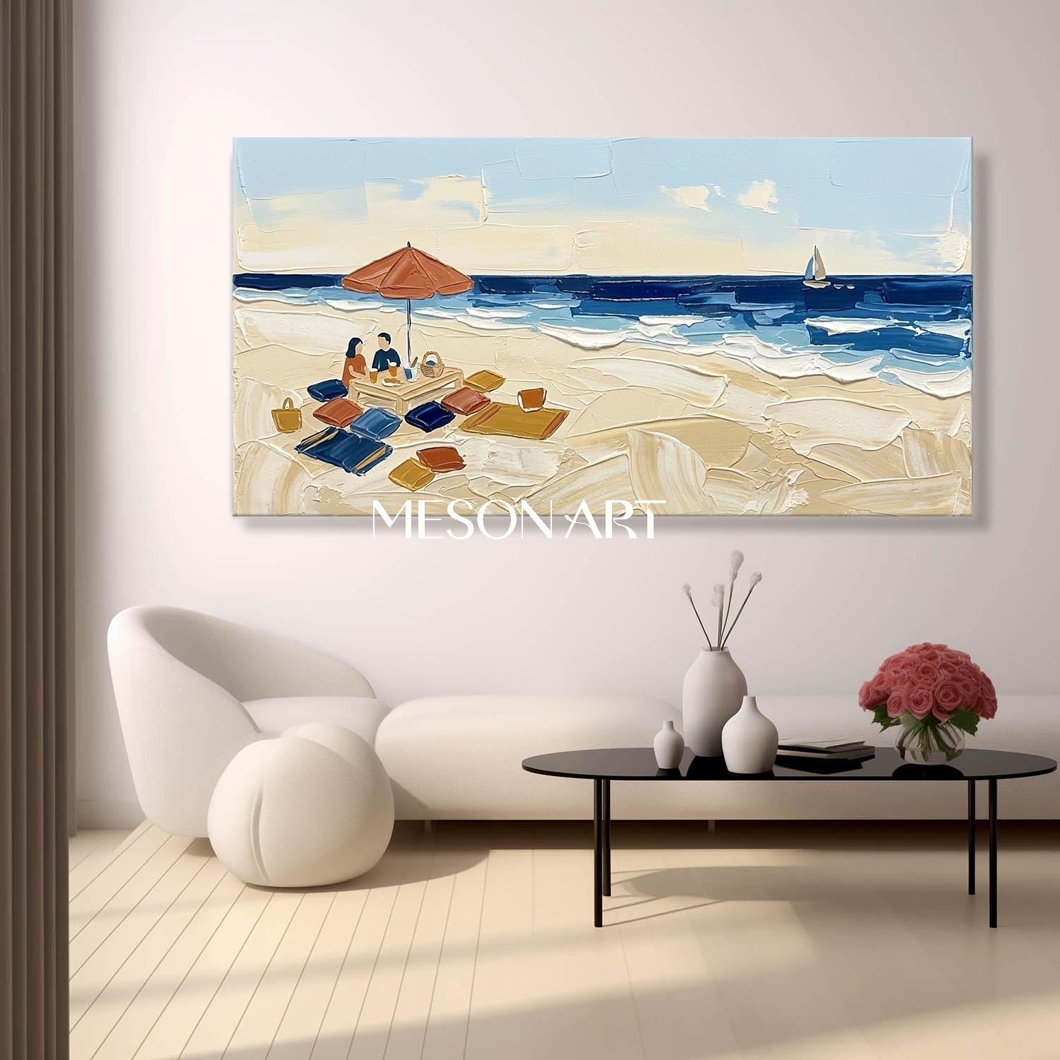 Beach Picnic Impasto Painting Textured Wall Art Buy Modern 3D Landscape Art Shop Online