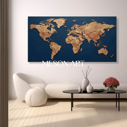 Textured World Minimalist Map Wall Decor Sculptural World Map Wall Painting