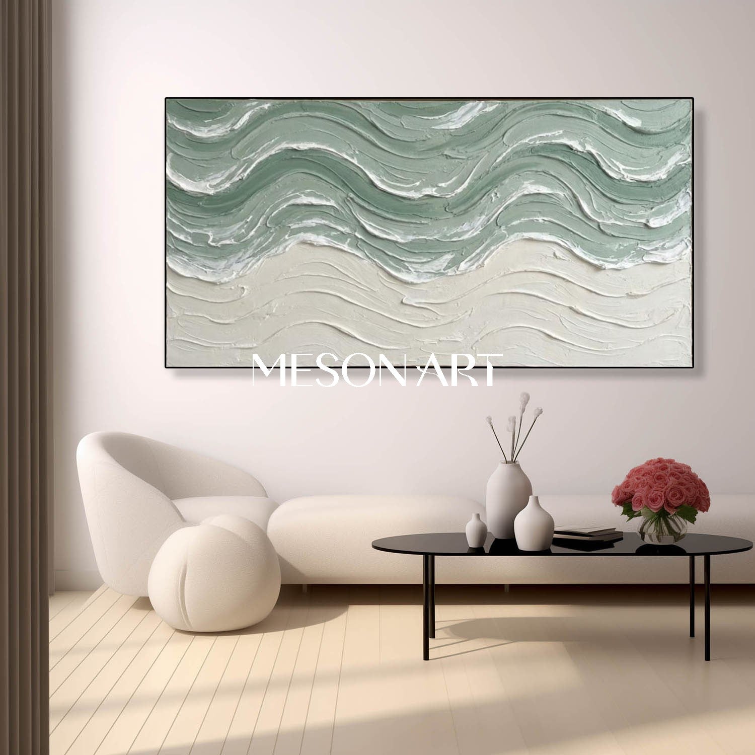 Overlapping White And Beige Wave Painting Abstract Interior Design Wall Decor
