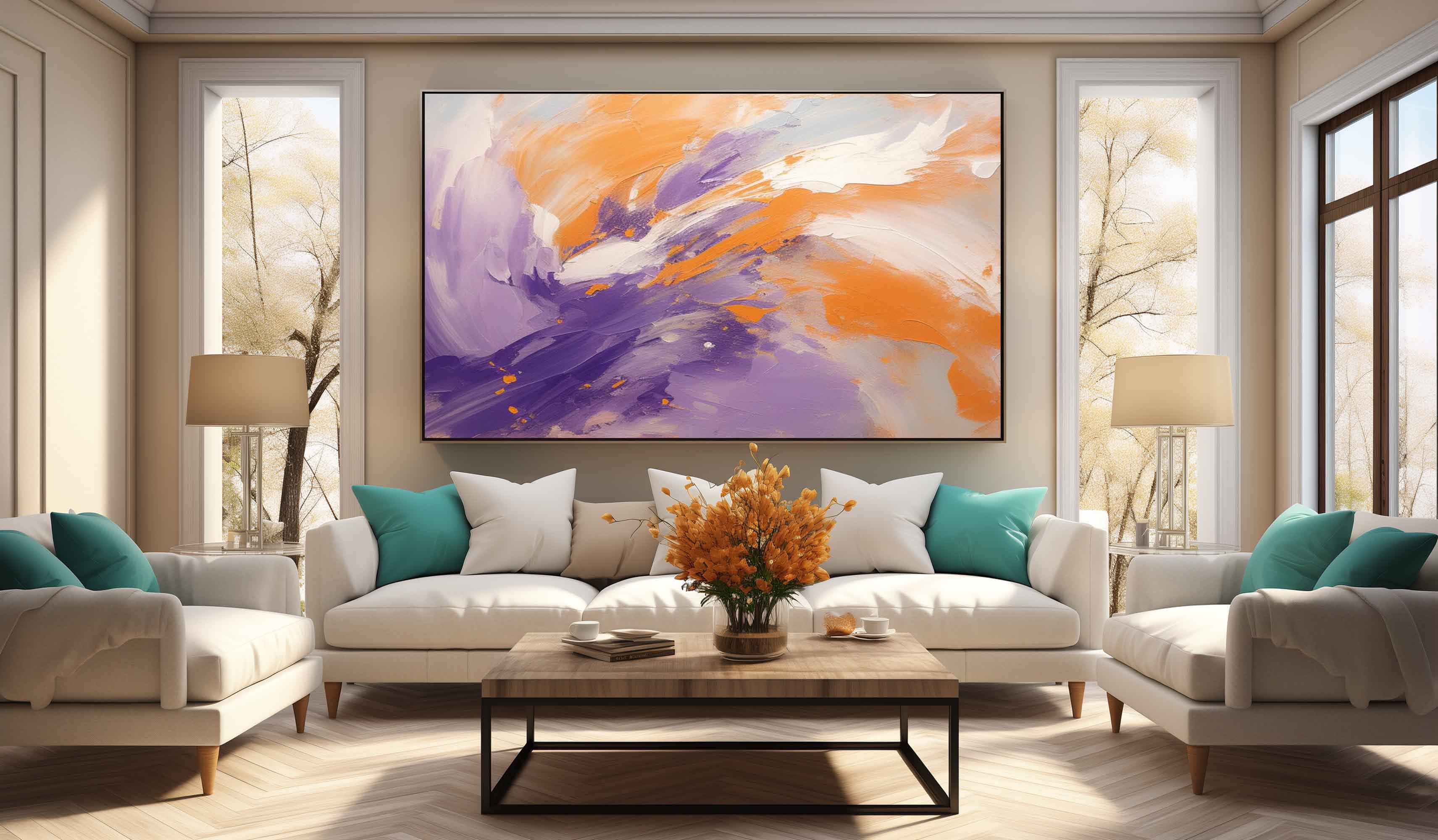 Large Orange and Purple Abstract Art Purple Textured Painting Orange and Purple Canvas Wall Art