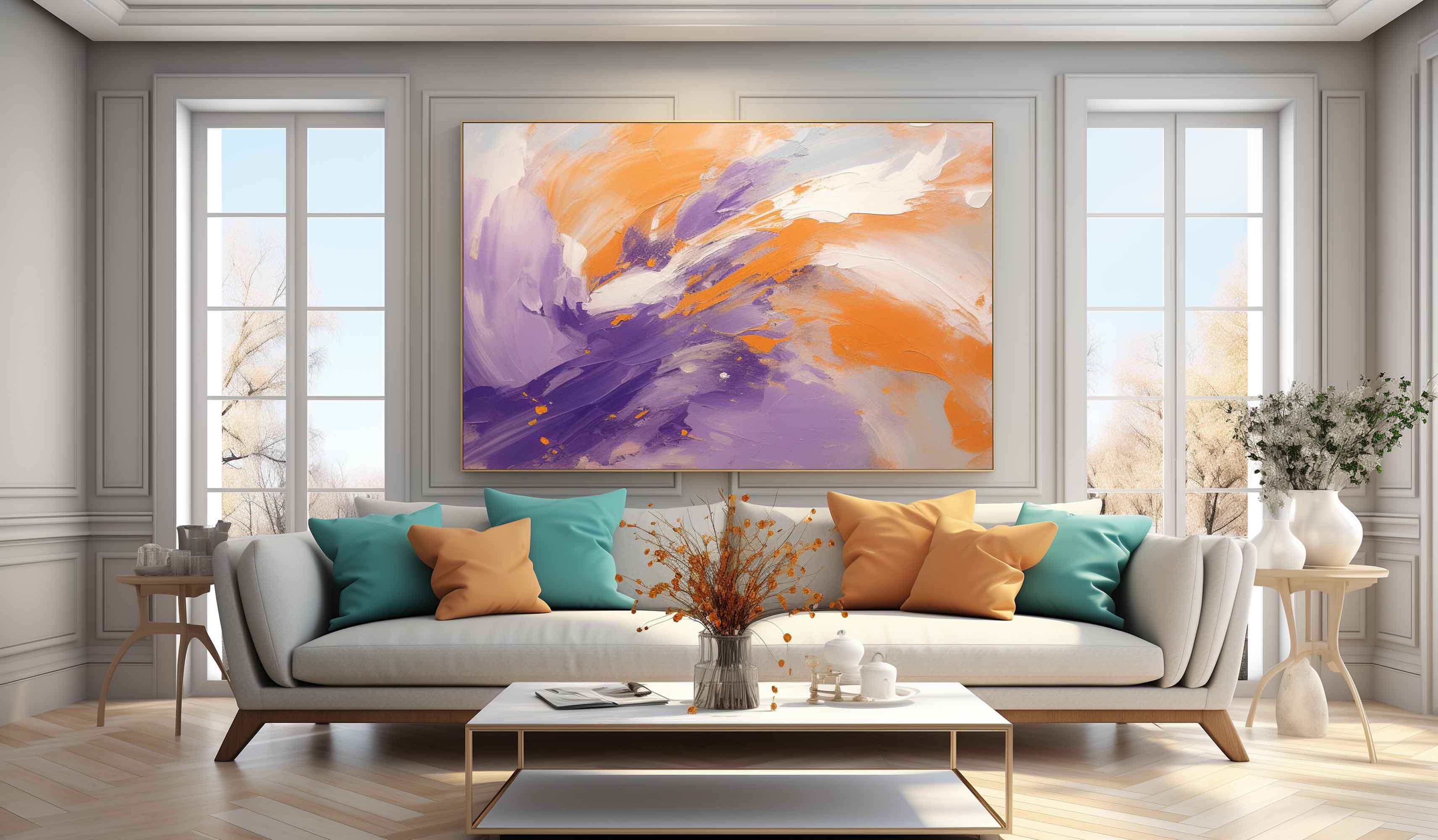 Large Orange and Purple Abstract Art Purple Textured Painting Orange and Purple Canvas Wall Art