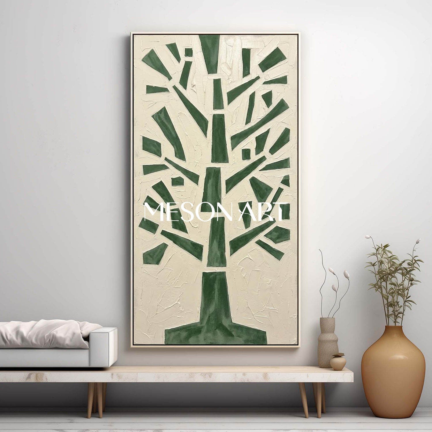Geometric Tree Canvas Painting Minimalist Forest Artwork Contemporary Wabi Sabi Design