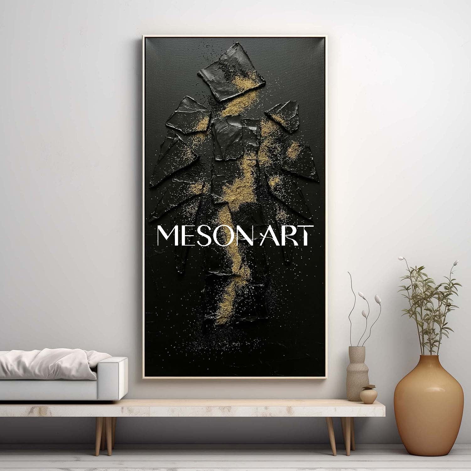 Modern Luxury Hallway Decor Minimalist Gold Foil Artwork Custom Textured Oil Canvas