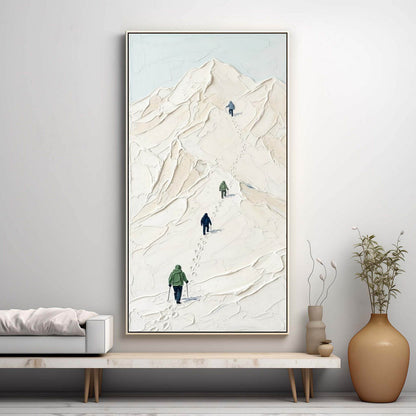 3D Textured Plaster Snow Mountain Climber Painting for Organic Modern Wall Art