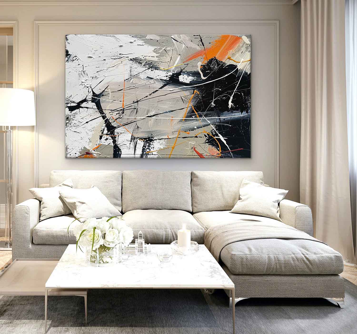 Large Black and White Modern Wall Painting Black and White Abstract Canvas Art for Sale