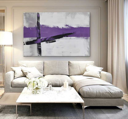 Large Purple and Grey Minimalist Abstract Texture Painting Purple and Grey Minimalist Canvas Wall Art for Sale