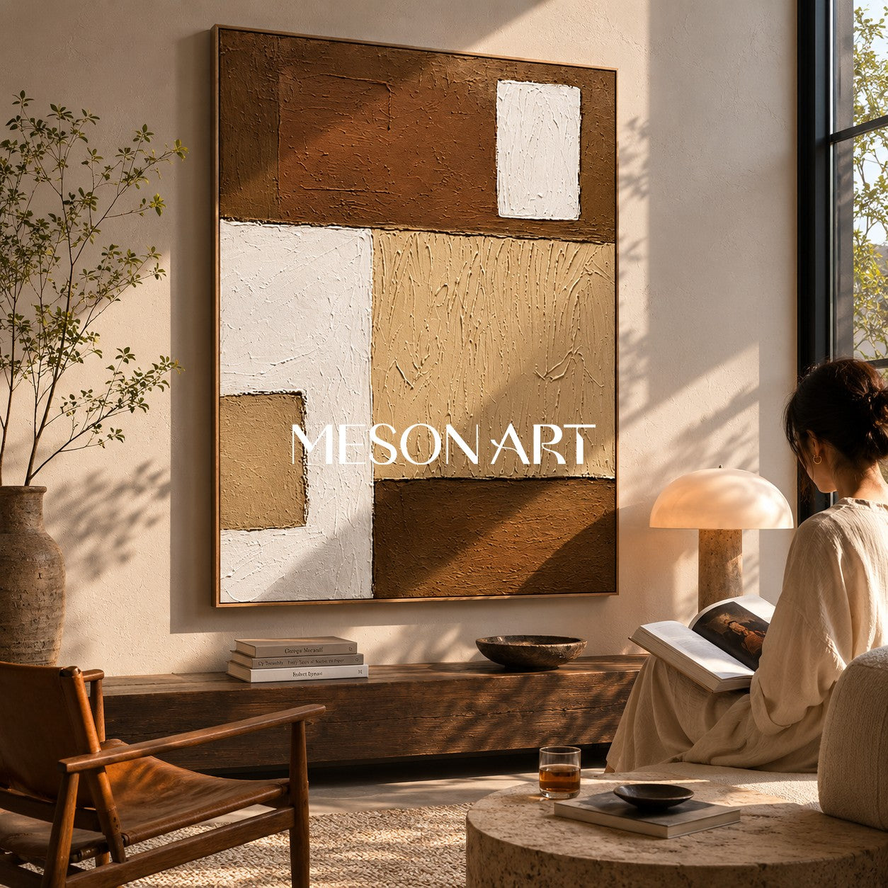 Wabi-Sabi Wall Art Brown Abstract Canvas Painting Brown Minimalist Art Japanese Oil Painting
