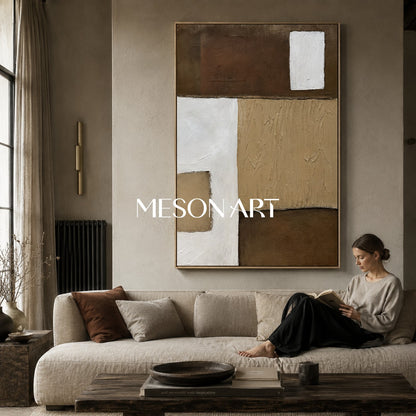 Wabi-Sabi Wall Art Brown Abstract Canvas Painting Brown Minimalist Art Japanese Oil Painting