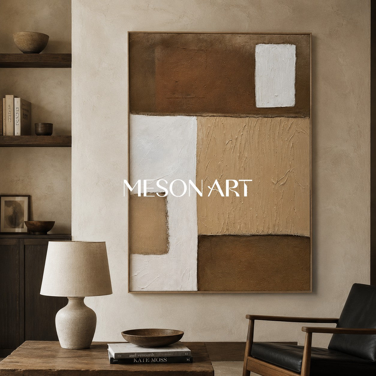 Wabi-Sabi Wall Art Brown Abstract Canvas Painting Brown Minimalist Art Japanese Oil Painting