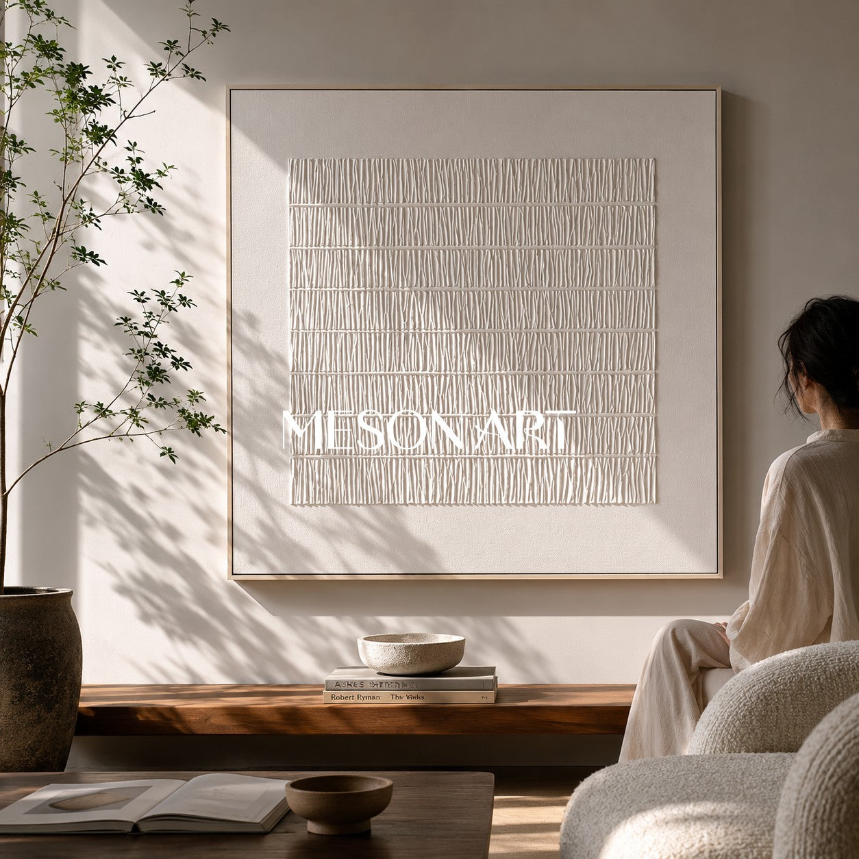 White 3D Plaster Wall Art Wabi-Sabi Wall Art White 3D Minimalism texture Abstract Painting